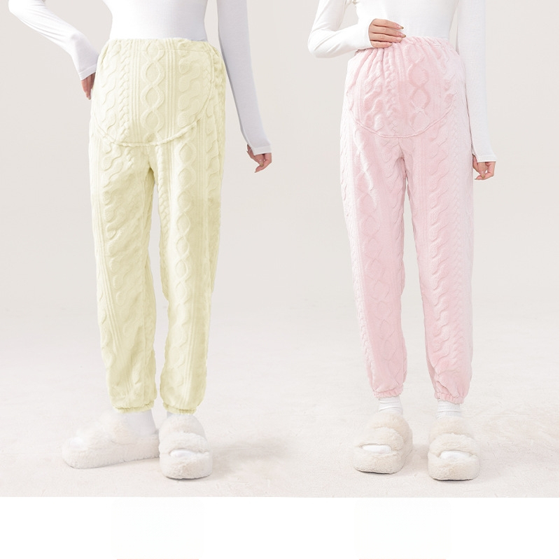 Μαιευτικά παντελόνια πυτζάμας με ζεστό кораλωφλίς, υποστήριξη κοιλιάς, φαρδιά γραμμή, πολυεστέρας 95%+, χειμώνας 2024