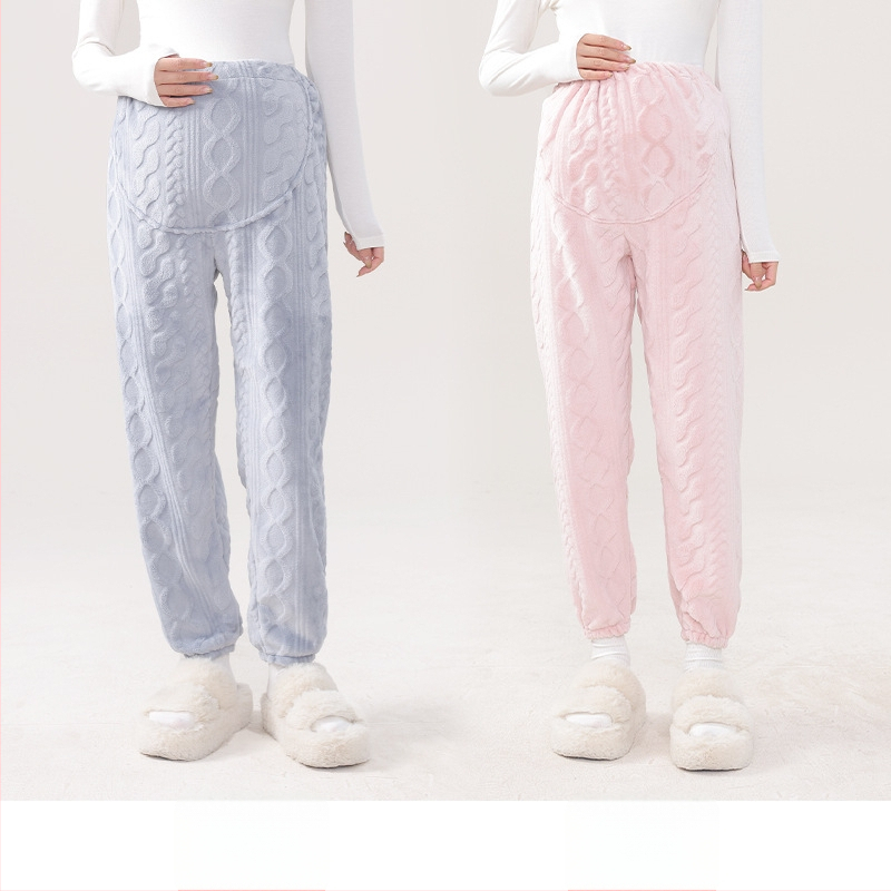 Μαιευτικά παντελόνια πυτζάμας με ζεστό кораλωφλίς, υποστήριξη κοιλιάς, φαρδιά γραμμή, πολυεστέρας 95%+, χειμώνας 2024