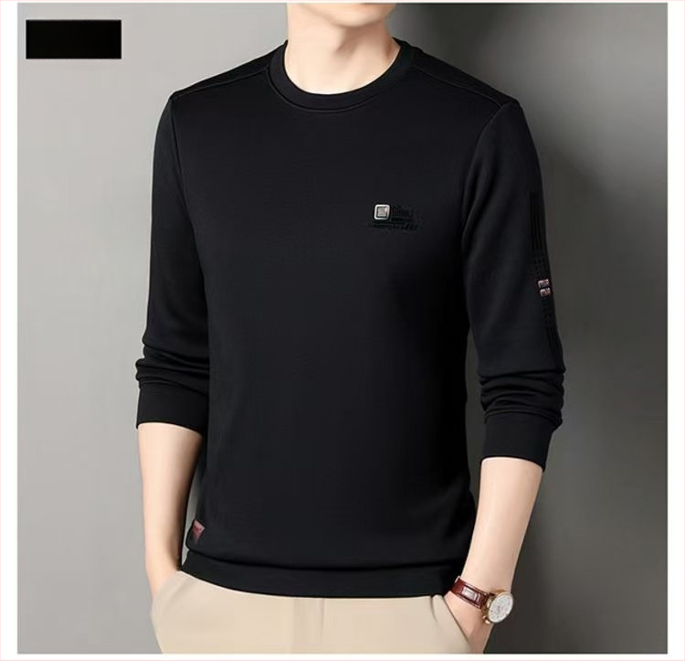 Meeste pikkade varrukatega T-särk fleecevoodriga, ringikujuline kaelus, puuvilla-poliester segu, kevad 2025