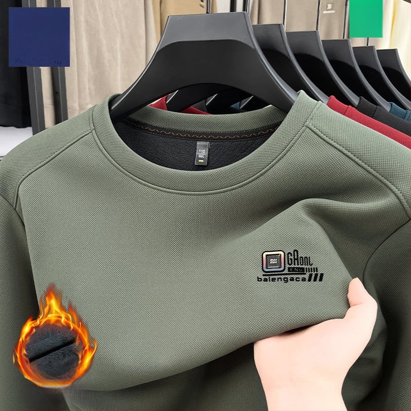 Meeste pikkade varrukatega T-särk fleecevoodriga, ringikujuline kaelus, puuvilla-poliester segu, kevad 2025