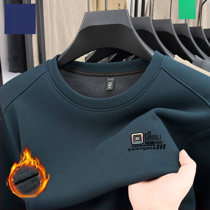 Meeste pikkade varrukatega T-särk fleecevoodriga, ringikujuline kaelus, puuvilla-poliester segu, kevad 2025