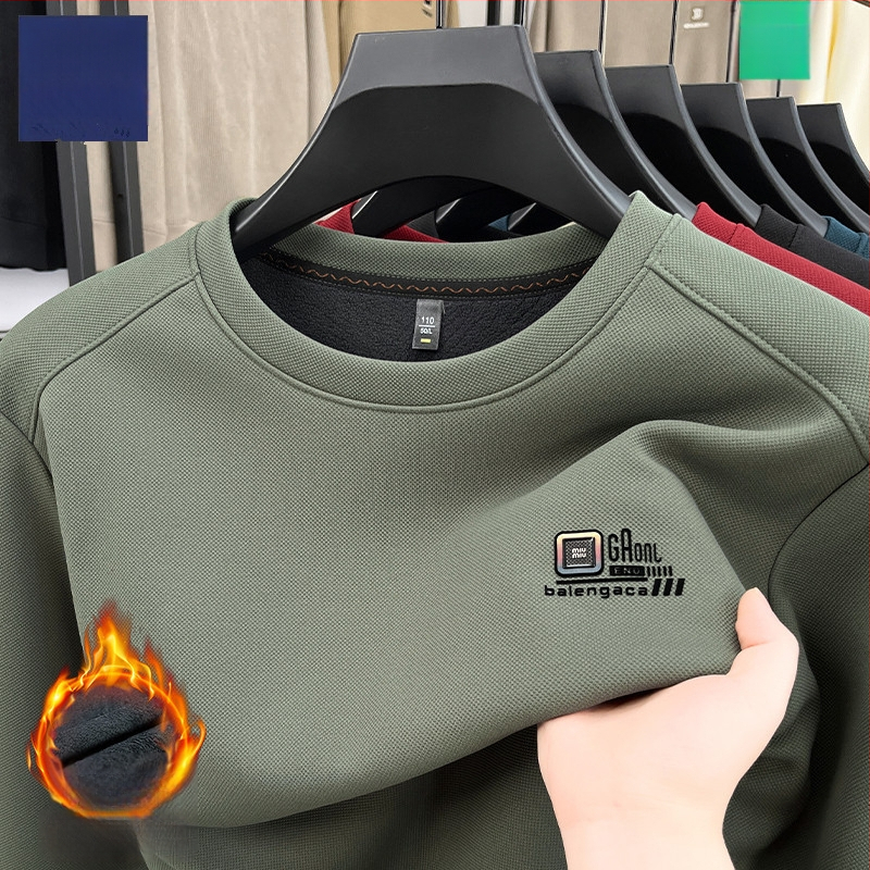 Meeste pikkade varrukatega T-särk fleecevoodriga, ringikujuline kaelus, puuvilla-poliester segu, kevad 2025