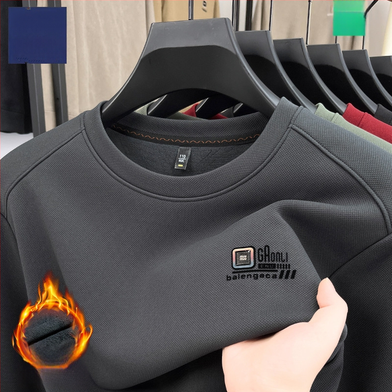 Meeste pikkade varrukatega T-särk fleecevoodriga, ringikujuline kaelus, puuvilla-poliester segu, kevad 2025