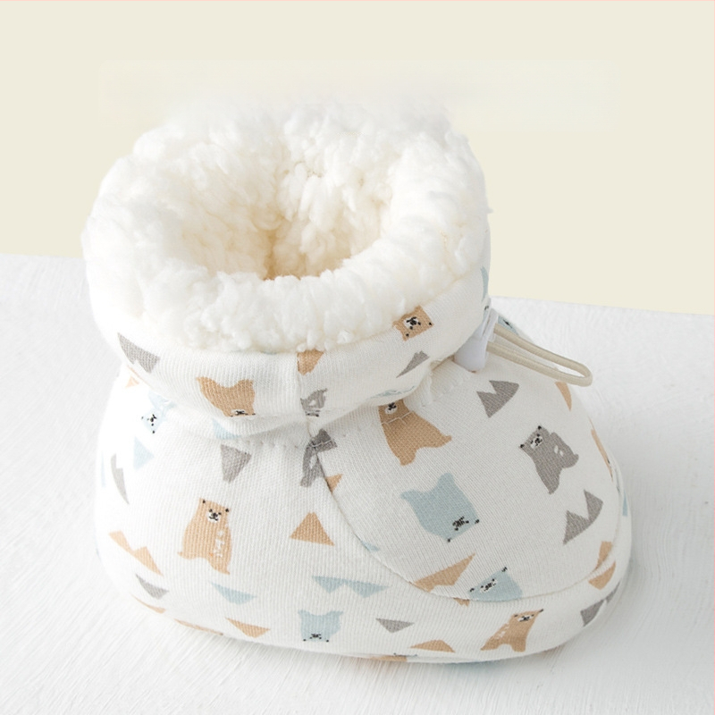 Cipele za učenje hodanja za bebe 1–3 godine, mekani potplat, elastični kaiš, gornji dio od 100% pamuka, karikaturni uzorak, debeli potplat