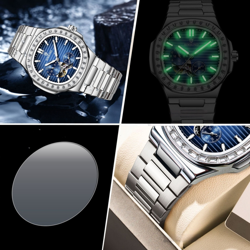 Muški sat s šupljim mehanizmom, vodootporan do 50 m, okrugli cifernik, analogni prikaz, nehrđajući čelični kaiš