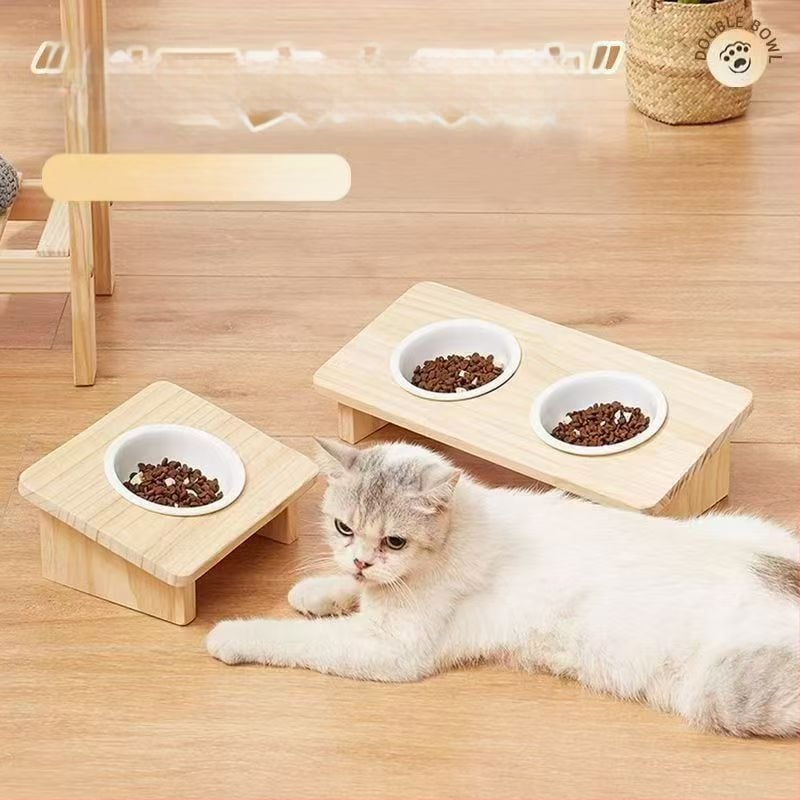 Ξύλινο μπολ για γάτες, χειροκίνητη σίτιση, σετ 1 τεμάχιο
