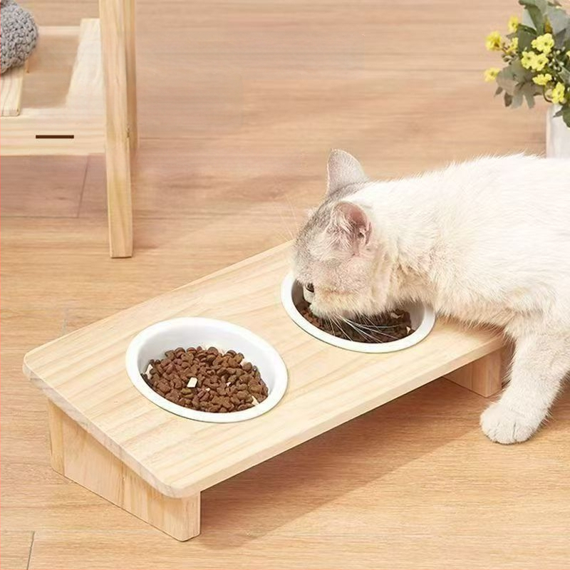 Ξύλινο μπολ για γάτες, χειροκίνητη σίτιση, σετ 1 τεμάχιο