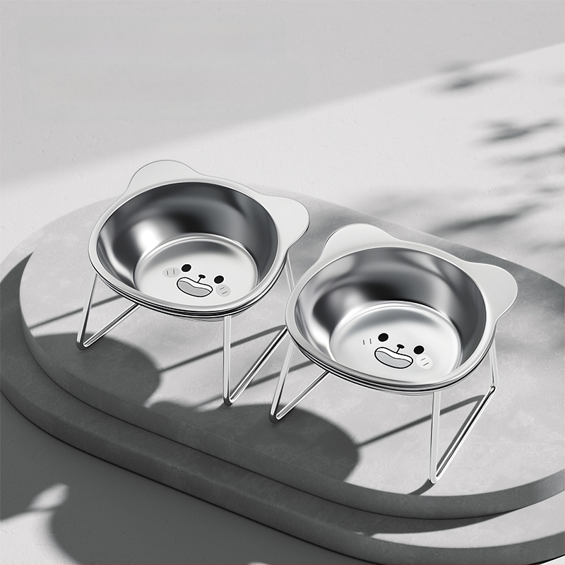 Ανοξείδωτο μπολ για γάτες και σκύλους με σχεδίαση κατά της ανατροπής και προστασία του λαιμού, μπολ για νερό και τροφή
