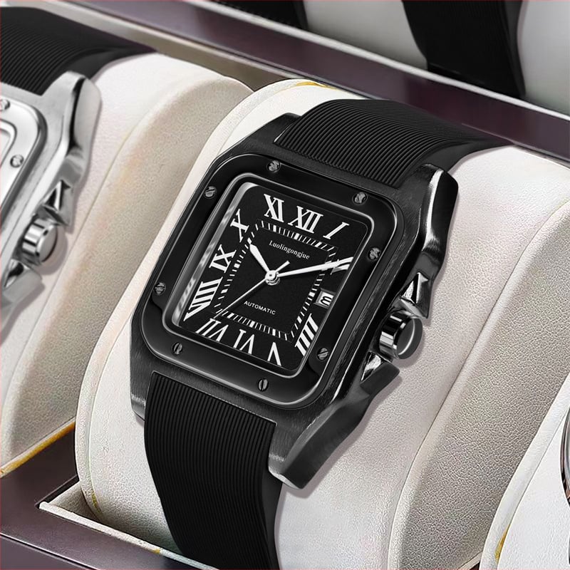 Vyriskas automatinis mechaninis laikrodis, safyro stiklas, 50 m atsparumas vandeniui, tikras odinis dirželis, metalinis korpusas