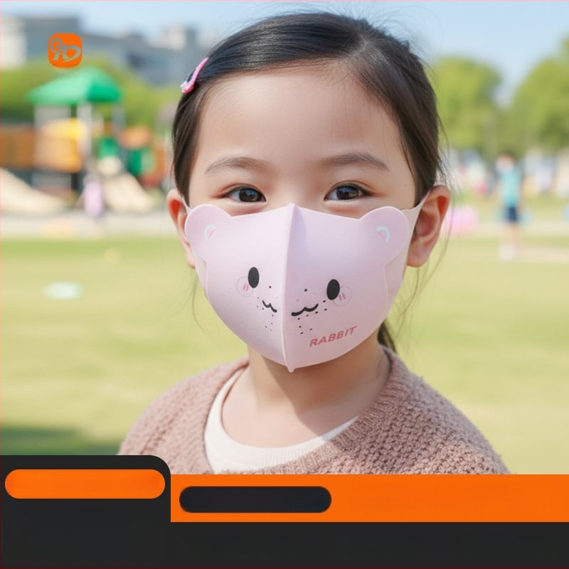 Παιδική μάσκα 3D με σχέδιο αρκούδας, χειμερινή και αντιανεμική, με λαστιχάκια για τα αυτιά, UPF50+ προστασία UV, υλικό Derong, για ηλικίες 3–10 ετών