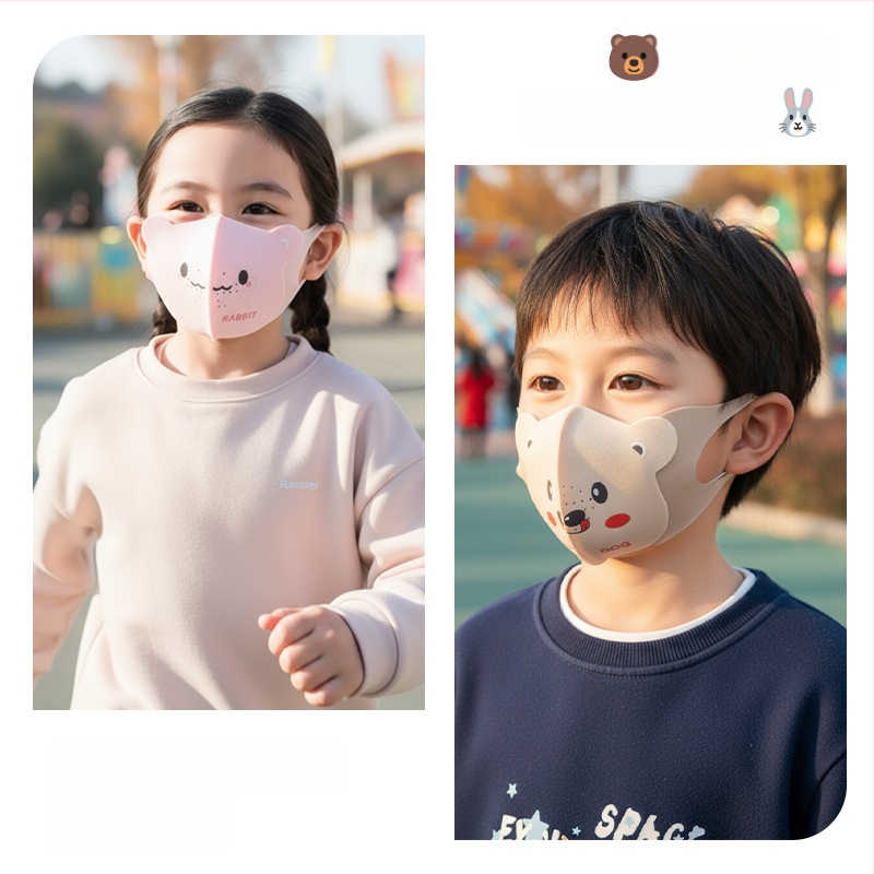 Παιδική μάσκα 3D με σχέδιο αρκούδας, χειμερινή και αντιανεμική, με λαστιχάκια για τα αυτιά, UPF50+ προστασία UV, υλικό Derong, για ηλικίες 3–10 ετών
