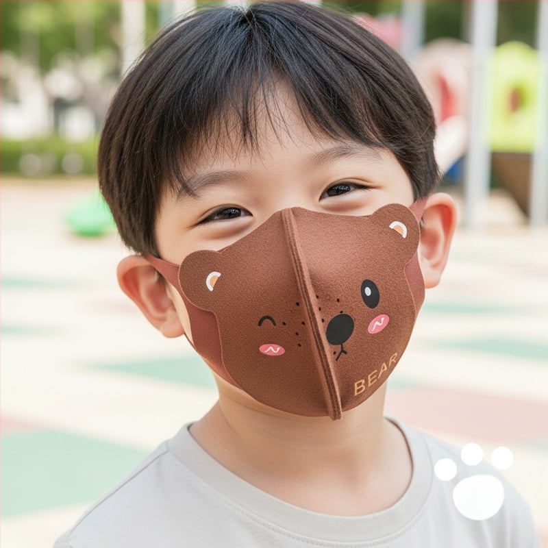 Παιδική μάσκα 3D με σχέδιο αρκούδας, χειμερινή και αντιανεμική, με λαστιχάκια για τα αυτιά, UPF50+ προστασία UV, υλικό Derong, για ηλικίες 3–10 ετών