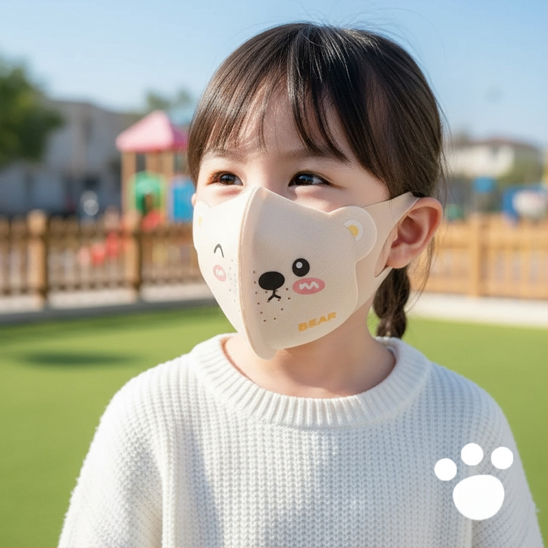 Παιδική μάσκα 3D με σχέδιο αρκούδας, χειμερινή και αντιανεμική, με λαστιχάκια για τα αυτιά, UPF50+ προστασία UV, υλικό Derong, για ηλικίες 3–10 ετών
