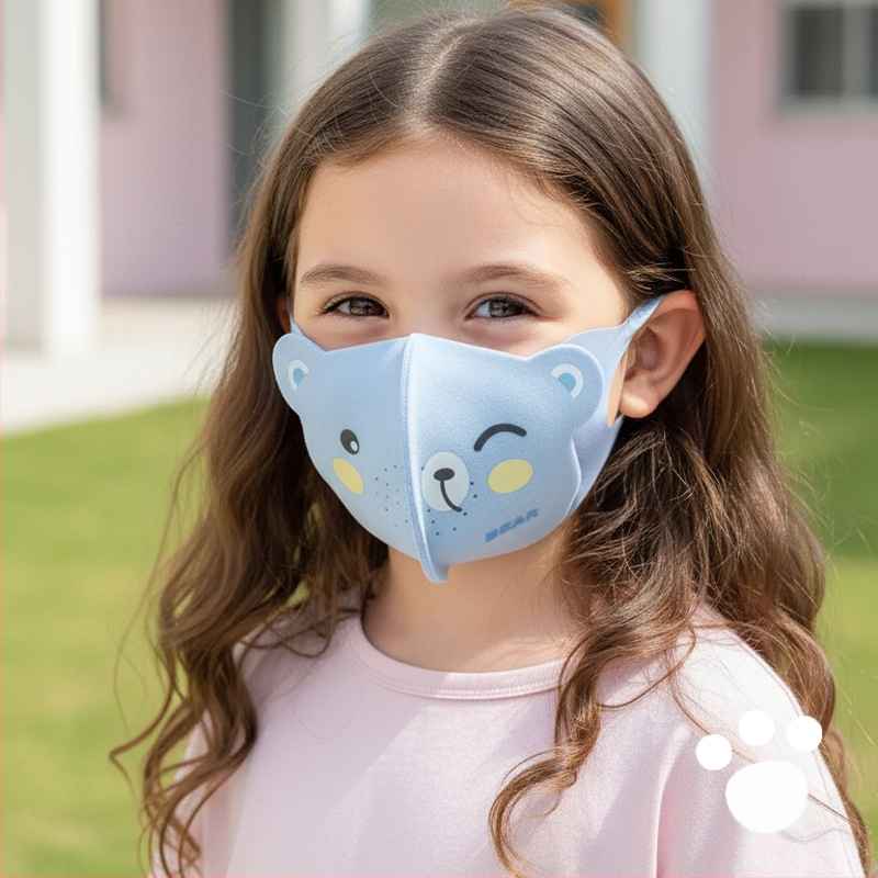 Παιδική μάσκα 3D με σχέδιο αρκούδας, χειμερινή και αντιανεμική, με λαστιχάκια για τα αυτιά, UPF50+ προστασία UV, υλικό Derong, για ηλικίες 3–10 ετών
