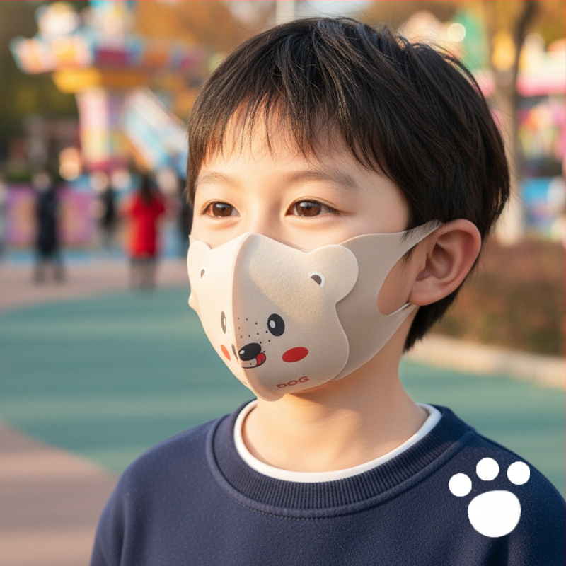 Παιδική μάσκα 3D με σχέδιο αρκούδας, χειμερινή και αντιανεμική, με λαστιχάκια για τα αυτιά, UPF50+ προστασία UV, υλικό Derong, για ηλικίες 3–10 ετών