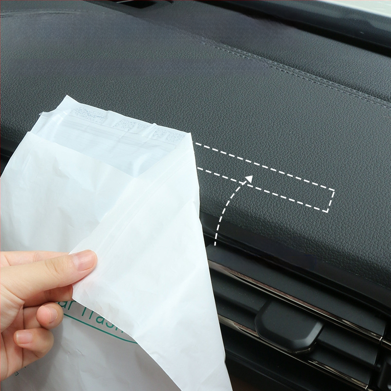 HDPE auto atkritumu maisiņš ar līmēšanas stiprinājumu — kompakts auto atkritumu maisiņš, privātais zīmols