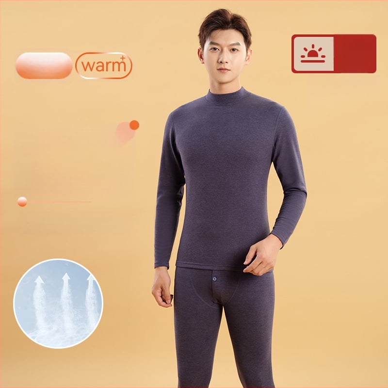 Vīriešu termiskā apakšveļas komplekts ar vidēja augstuma kaklu, fleeces pamatā no poliestera ziemas pamatslānim (Poliester 92,3% / Spandex 7,7% odere; vienslāņu; vidēja siltuma; auduma 181–200 g/m²)