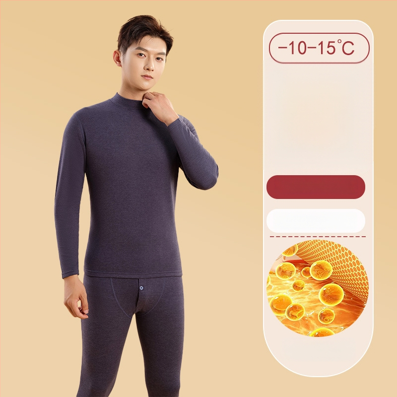 Vīriešu termiskā apakšveļas komplekts ar vidēja augstuma kaklu, fleeces pamatā no poliestera ziemas pamatslānim (Poliester 92,3% / Spandex 7,7% odere; vienslāņu; vidēja siltuma; auduma 181–200 g/m²)