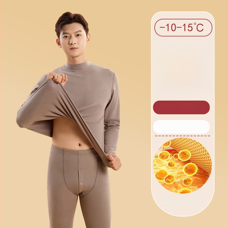 Vīriešu termiskā apakšveļas komplekts ar vidēja augstuma kaklu, fleeces pamatā no poliestera ziemas pamatslānim (Poliester 92,3% / Spandex 7,7% odere; vienslāņu; vidēja siltuma; auduma 181–200 g/m²)