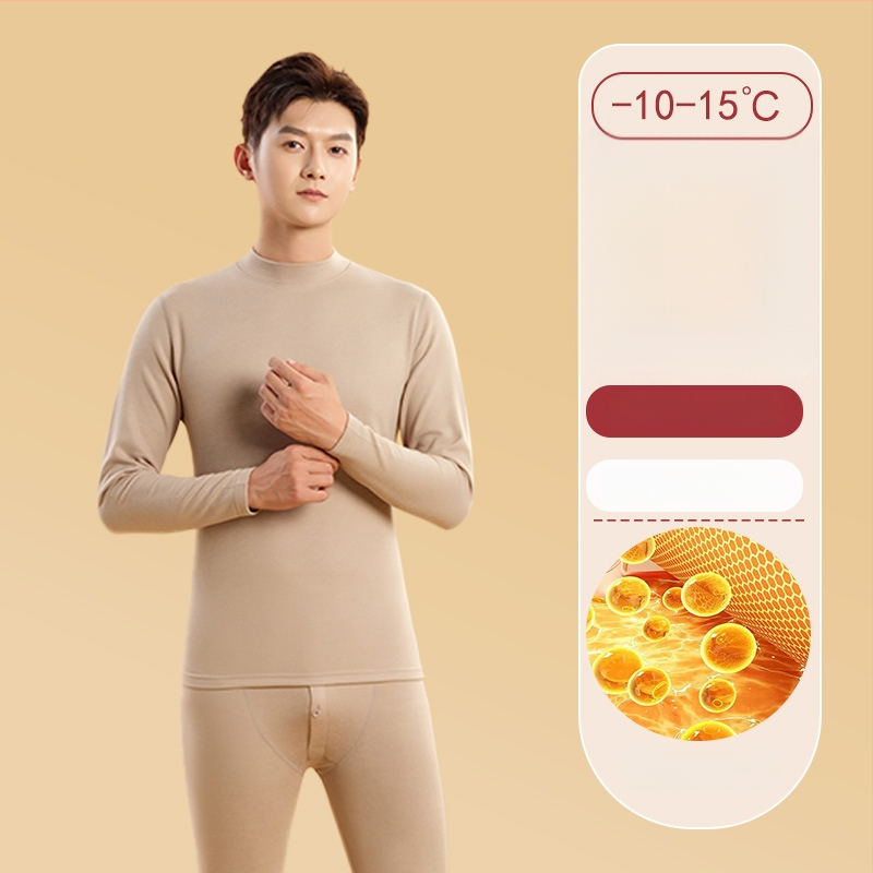 Vīriešu termiskā apakšveļas komplekts ar vidēja augstuma kaklu, fleeces pamatā no poliestera ziemas pamatslānim (Poliester 92,3% / Spandex 7,7% odere; vienslāņu; vidēja siltuma; auduma 181–200 g/m²)