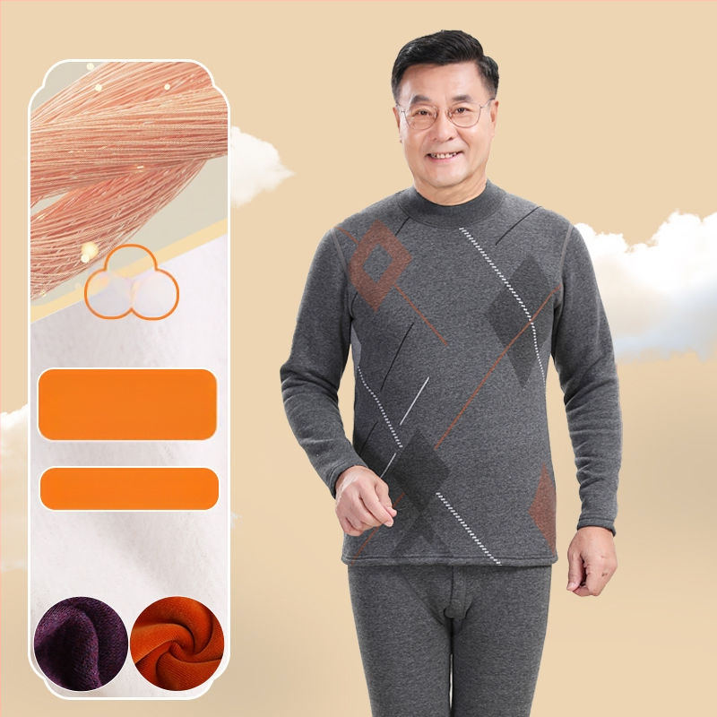 Terminių apatinių komplektas vyresniems vyrams, storas fliso poliesterio audinys, viršutinė dalis su aukštu kaklu ir kelnės, žiemai