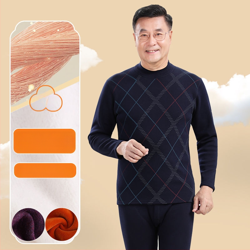 Terminių apatinių komplektas vyresniems vyrams, storas fliso poliesterio audinys, viršutinė dalis su aukštu kaklu ir kelnės, žiemai