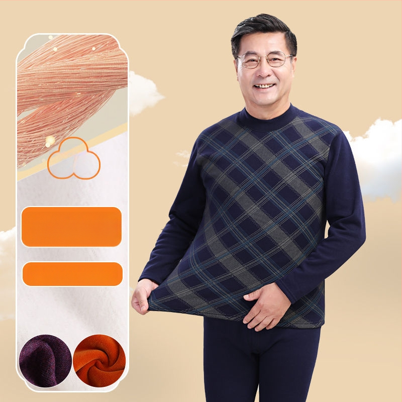 Terminių apatinių komplektas vyresniems vyrams, storas fliso poliesterio audinys, viršutinė dalis su aukštu kaklu ir kelnės, žiemai