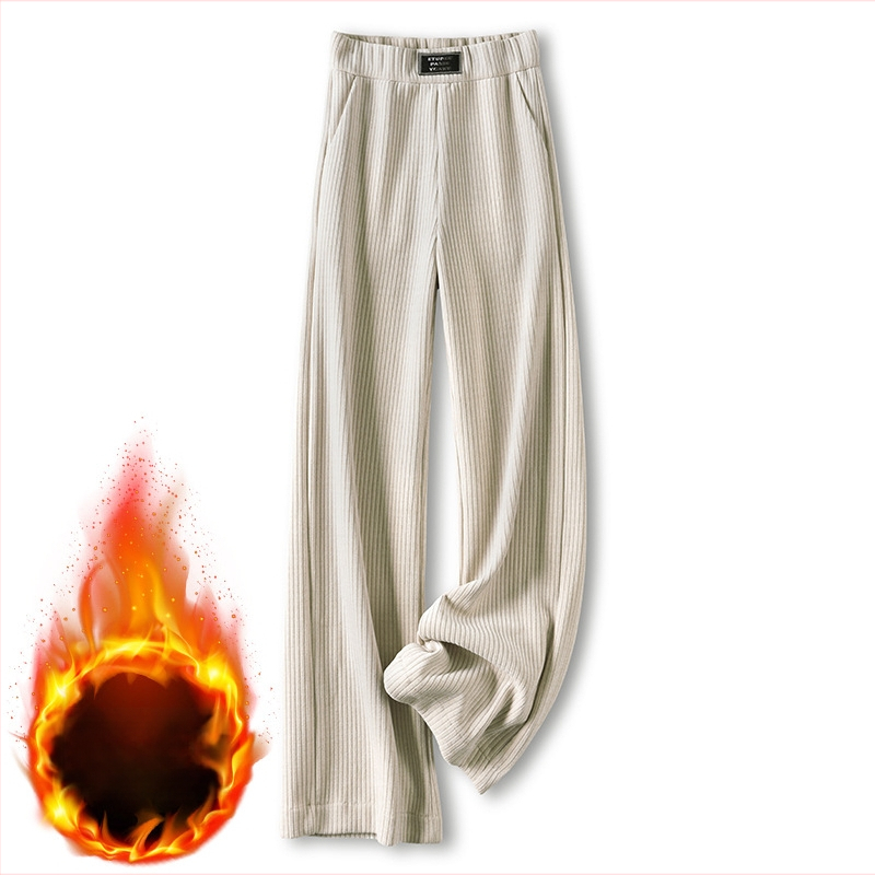 Pantaloni femei chenille largi, talie înaltă, căptuți cu fleece pentru căldură, 95%+ bumbac, lungime până la podea, casual