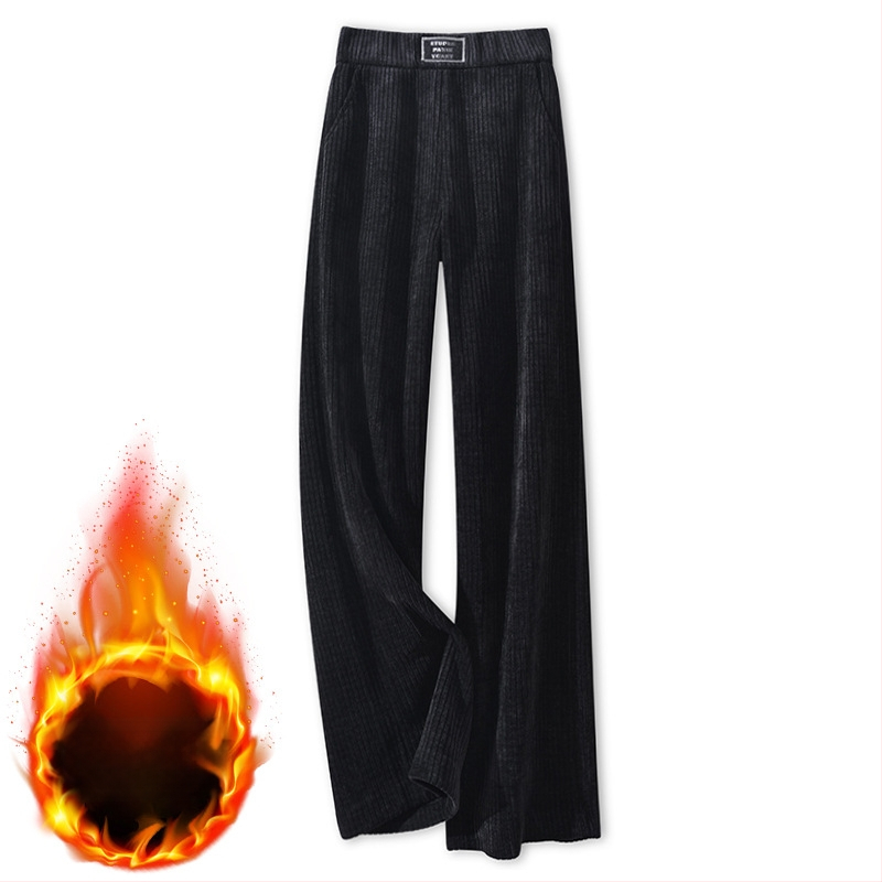Pantaloni femei chenille largi, talie înaltă, căptuți cu fleece pentru căldură, 95%+ bumbac, lungime până la podea, casual