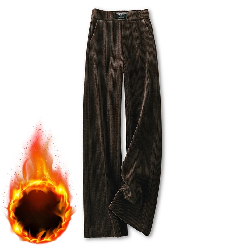 Pantaloni femei chenille largi, talie înaltă, căptuți cu fleece pentru căldură, 95%+ bumbac, lungime până la podea, casual