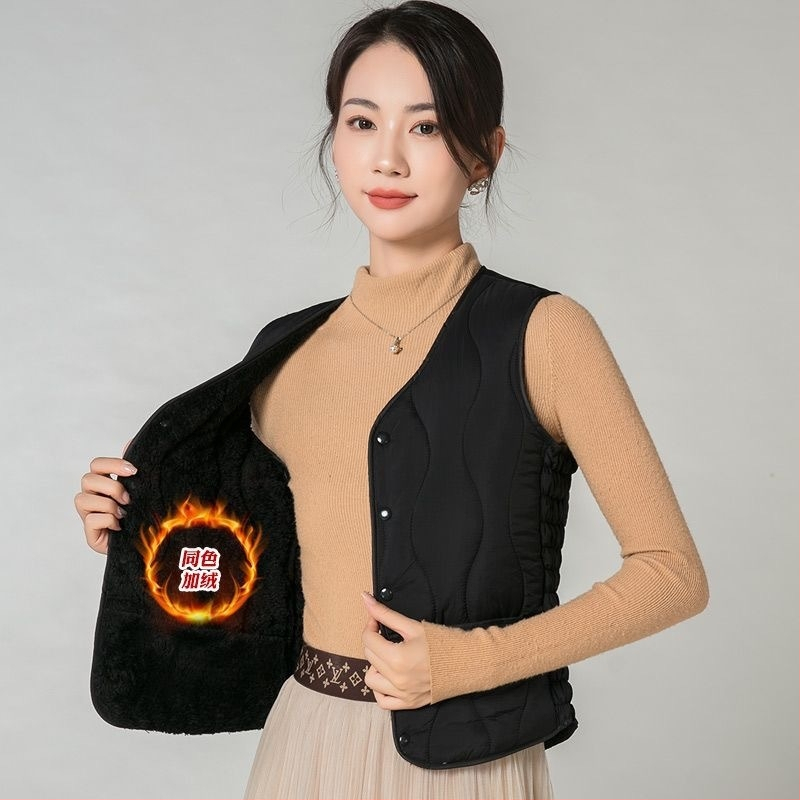 Sieviešu kokvilnas veste ar fleece pildījumu, biezināta versija, šaura silueta, halterneck, pilsētas stils