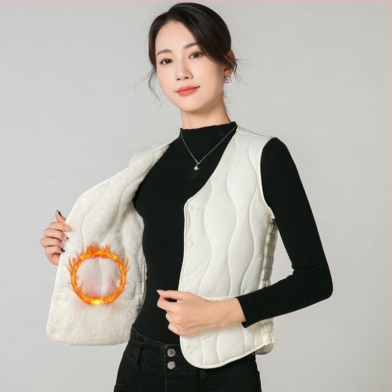 Sieviešu kokvilnas veste ar fleece pildījumu, biezināta versija, šaura silueta, halterneck, pilsētas stils