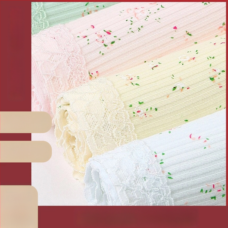 Naiste kõrge vöökiga puuvillased aluspesud lillemustriga, hingavad