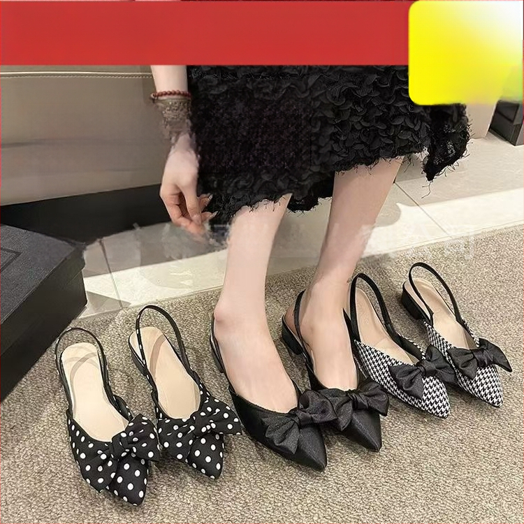 Ženske udobne cipele s oštrim nosom, uzorak houndstooth, platneni gornji dio, niska peta 1–3 cm