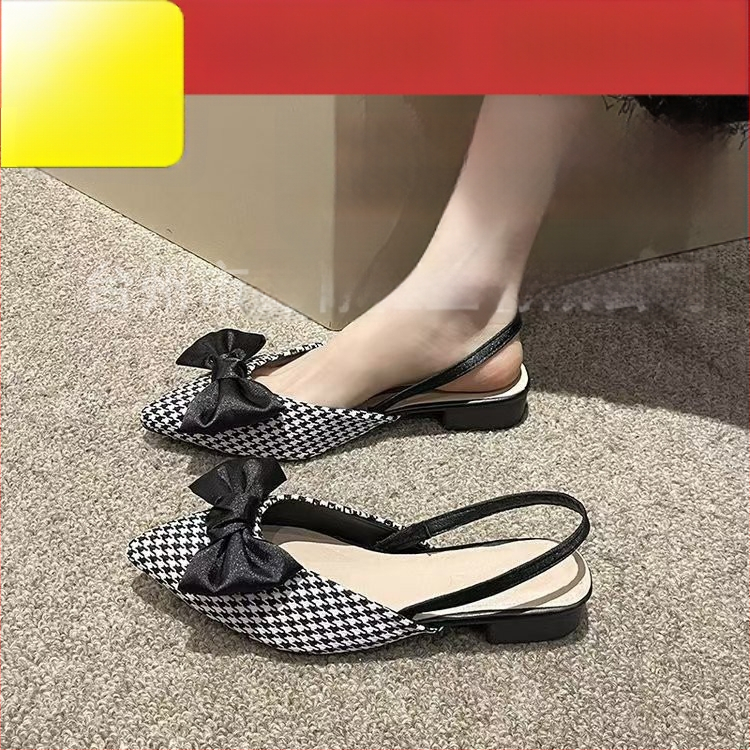 Ženske udobne cipele s oštrim nosom, uzorak houndstooth, platneni gornji dio, niska peta 1–3 cm