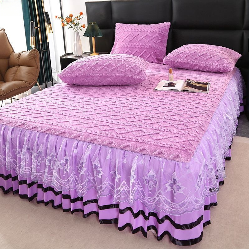 Voodi kattem piima veluuri ja akrüülkiududest, monokroomne muster, Twill õmblus, printsessi stiil