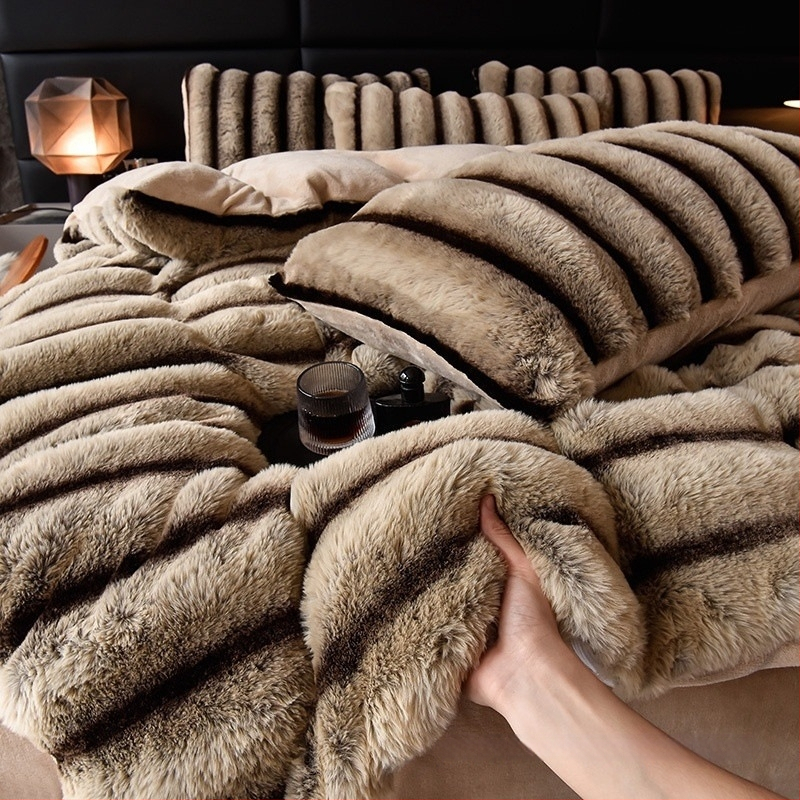 Talvine paks plüüspadi komplekt neljaosadega, piima velu palgid, kahepoolsed fleece Coral Flannel, soe Žakard