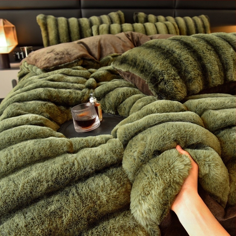 Talvine paks plüüspadi komplekt neljaosadega, piima velu palgid, kahepoolsed fleece Coral Flannel, soe Žakard