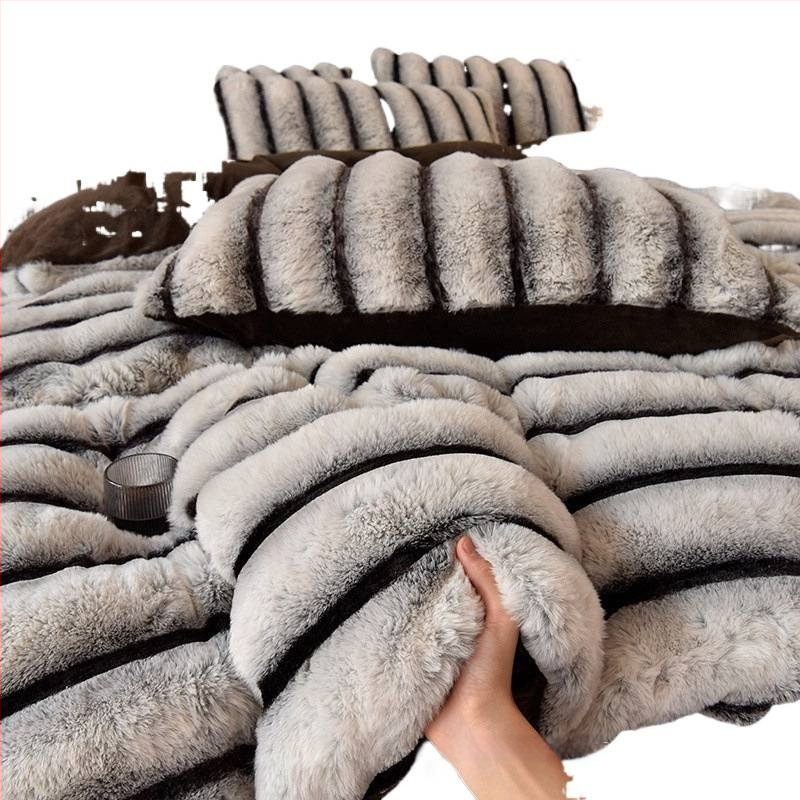 Talvine paks plüüspadi komplekt neljaosadega, piima velu palgid, kahepoolsed fleece Coral Flannel, soe Žakard