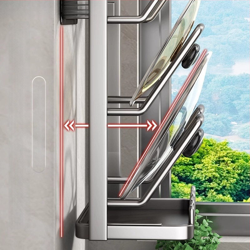 Seinale paigaldatav köögikorraldaja pannide kaante ja lõikelauale, ilma puurimata, süsinikterasest