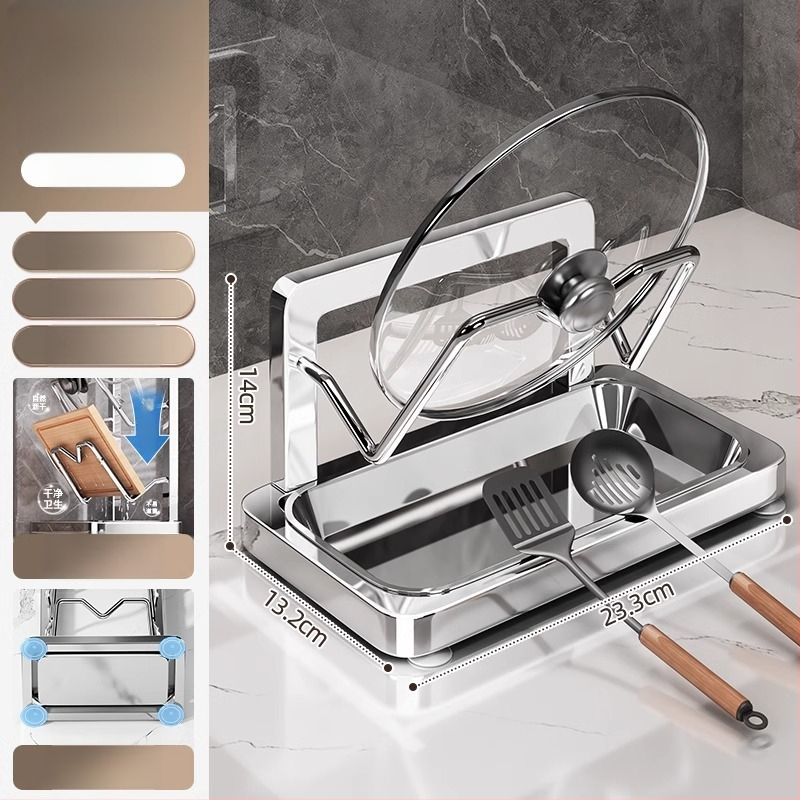 Seinale paigaldatav köögikorraldaja pannide kaante ja lõikelauale, ilma puurimata, süsinikterasest