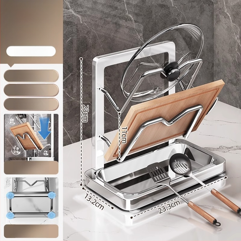 Seinale paigaldatav köögikorraldaja pannide kaante ja lõikelauale, ilma puurimata, süsinikterasest