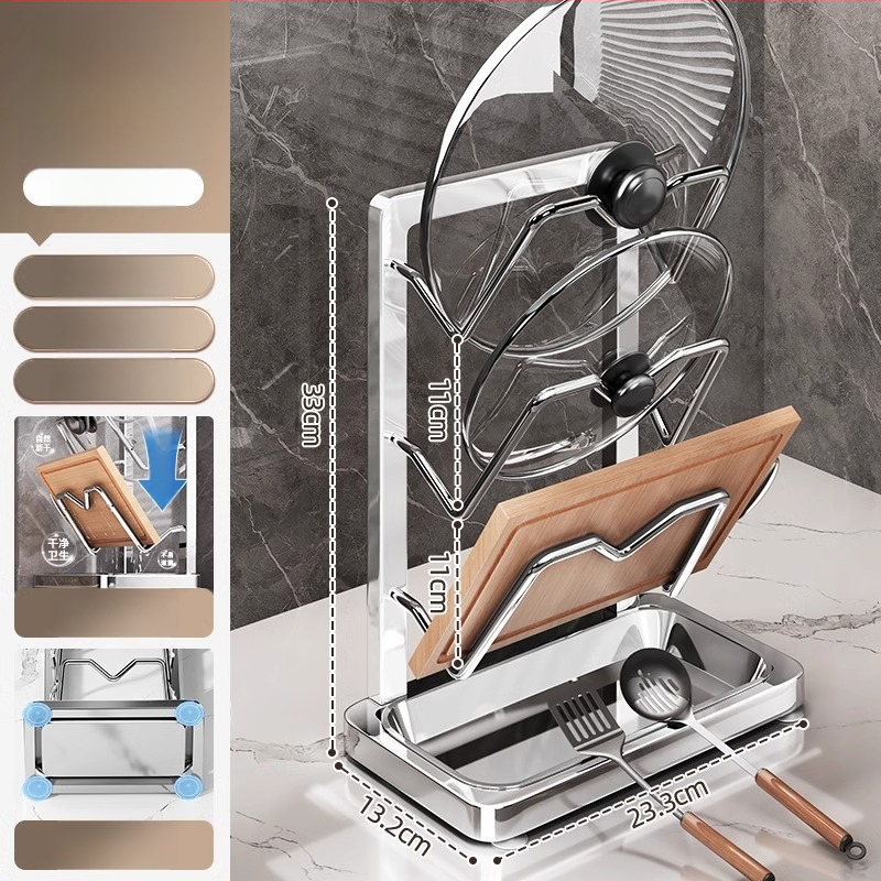 Seinale paigaldatav köögikorraldaja pannide kaante ja lõikelauale, ilma puurimata, süsinikterasest