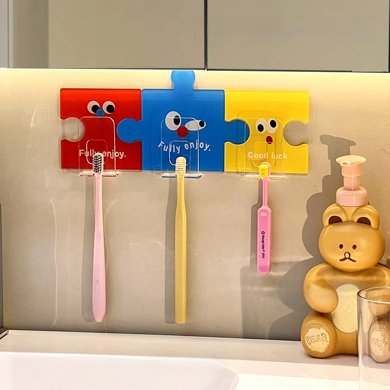Държач за четки за зъби със стенно закрепване чрез вакуумна чашка и съхранение на чаша за изплакване, акрилен