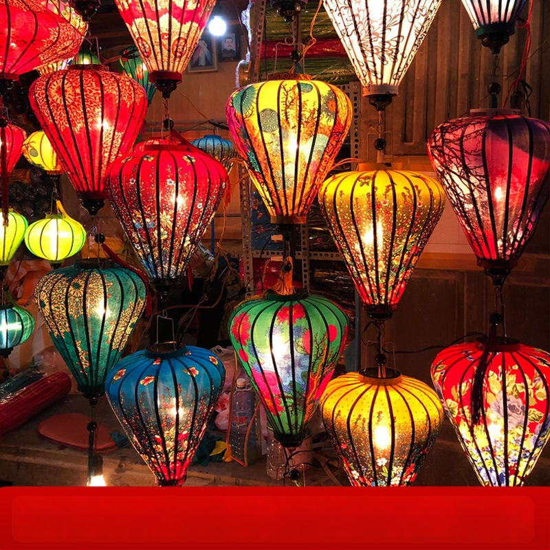 Āra lampions no zīda, antīks retro stils, neregulāra forma, izgaismojošs