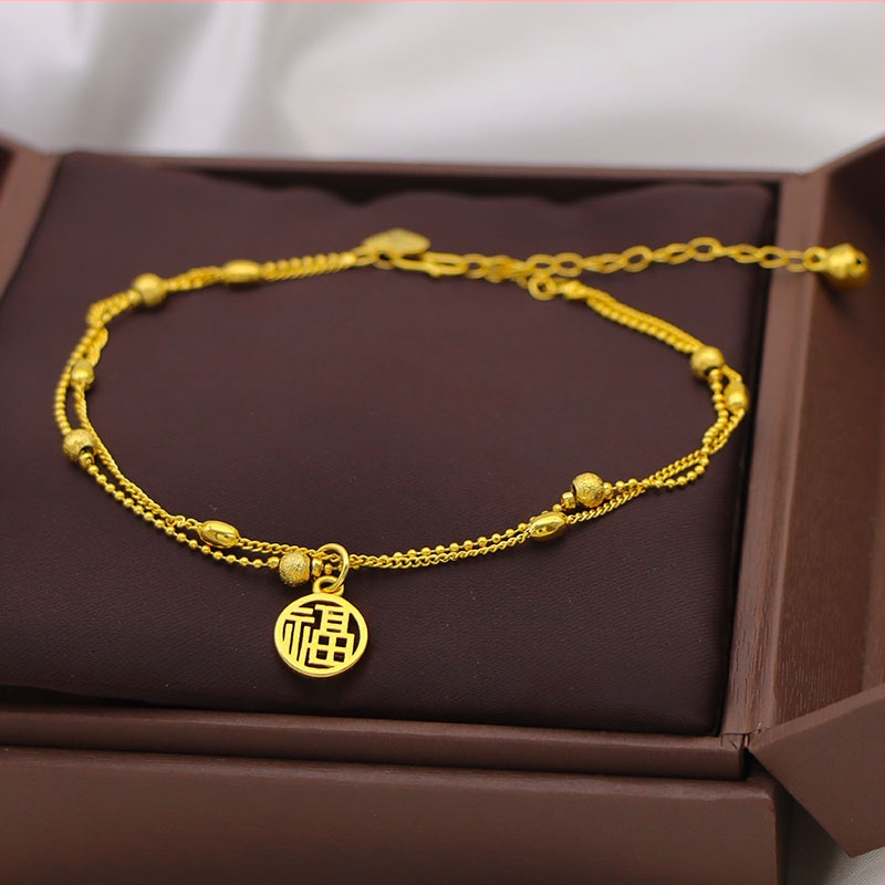 Potītes kaklarota korejiska stila ar ziedu piekariņu un veiksmes pērlēm, 999 pārklājums, pavasaris 2023, XP20230311-79