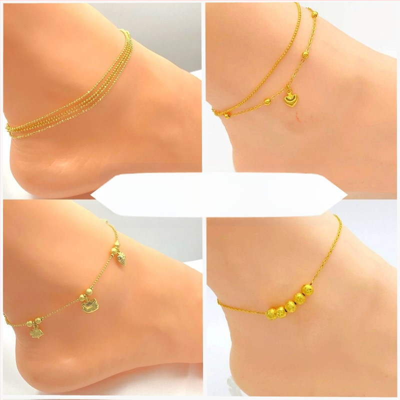 Potītes kaklarota korejiska stila ar ziedu piekariņu un veiksmes pērlēm, 999 pārklājums, pavasaris 2023, XP20230311-79