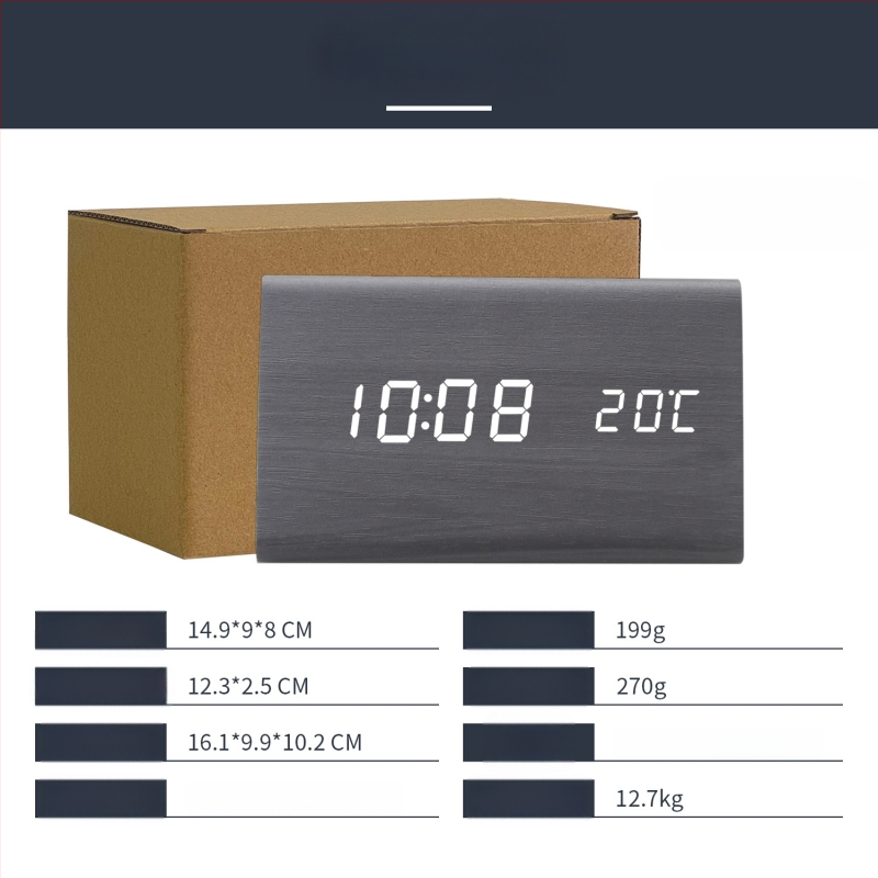 LED-digitaalne äratuskell häälejuhtimisega, kalendri 24-tunnise kuvaga, termomeeter ja öine taustvalgustus
