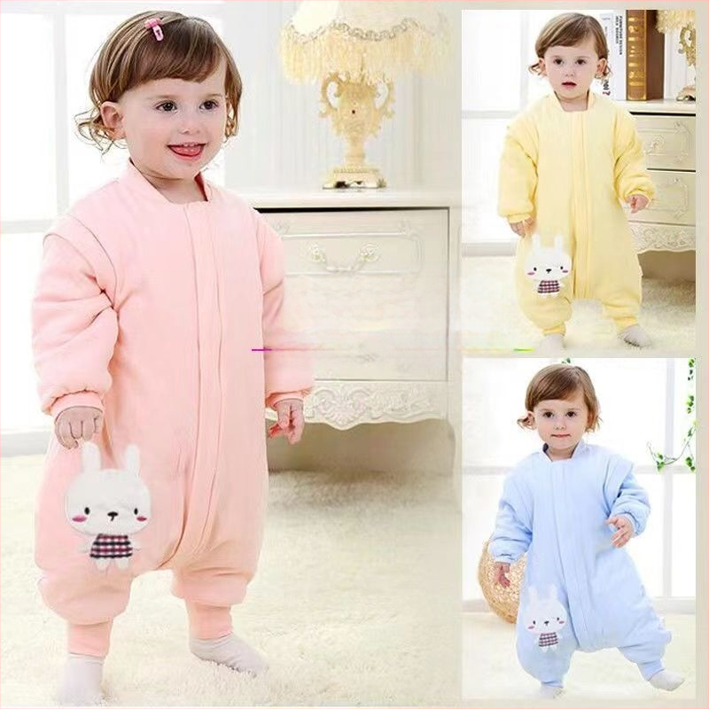 Laste karikatuuridega magamiskott-pijama, eemaldatavate varrukatega, 100% puuvill, paks sügisel-talvel, eraldi jalgadega, ühes tükis