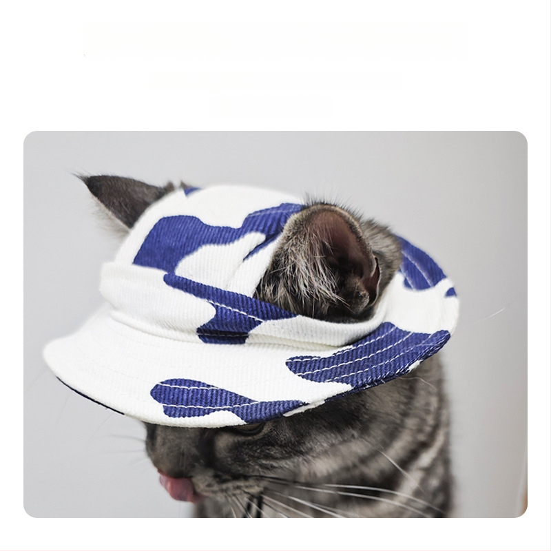 Saulės skrybėlė naminiams gyvūnėliams su ausų skylėmis — žvejo stilius, medvilnė, reljefas, pavasaris, laisvas